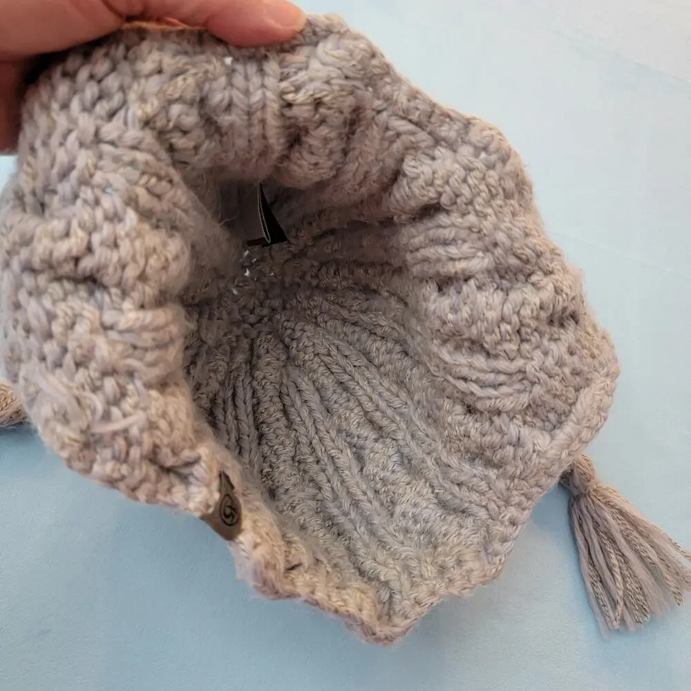 North Face A5 Unisex Cable Knit Beanie Hat Ear Flaps Tassels Wool Ski Gorpcore